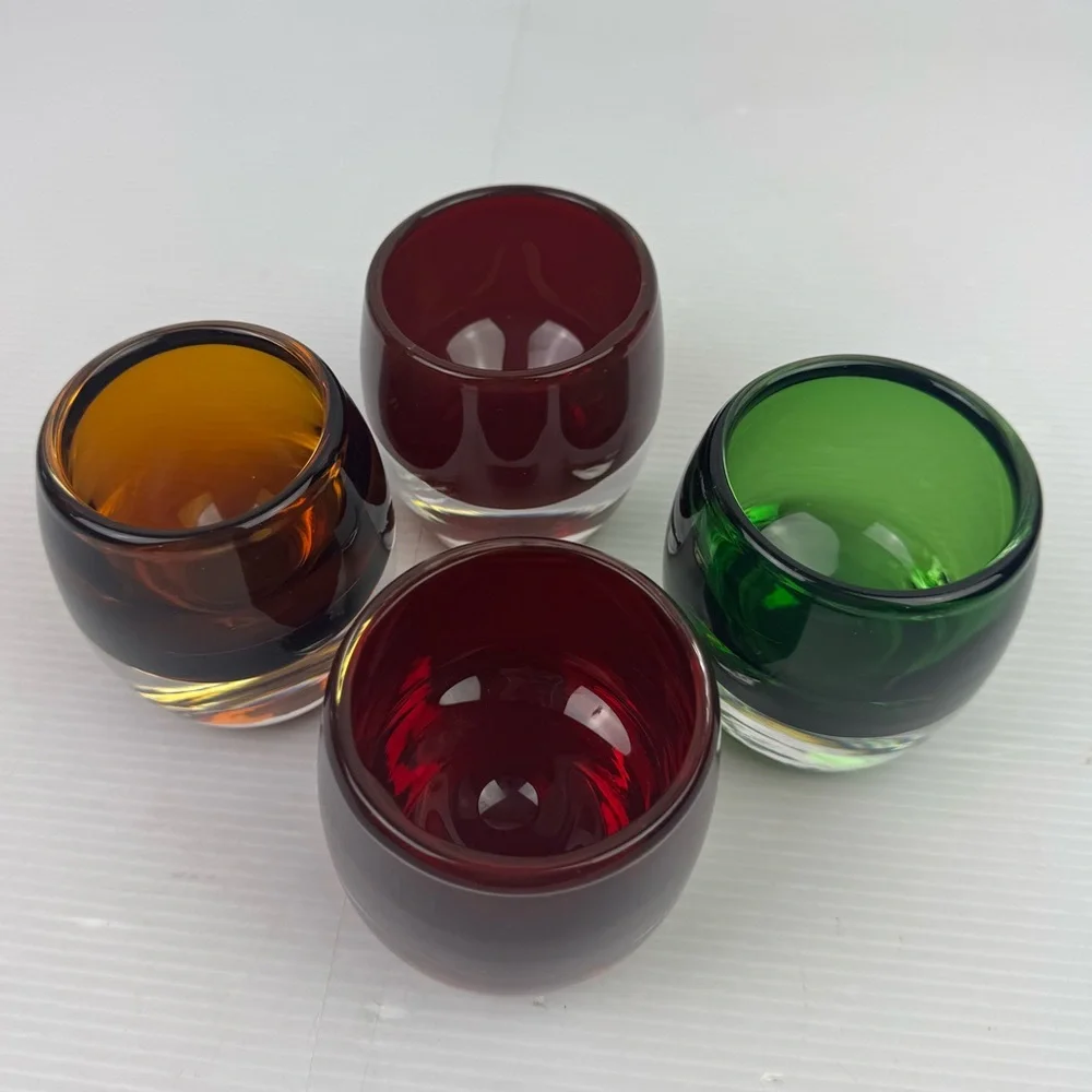 Lot Of 4 Crate & Barrel Diva Hand Blown Glass Votive Candle Holders Heavy Poland